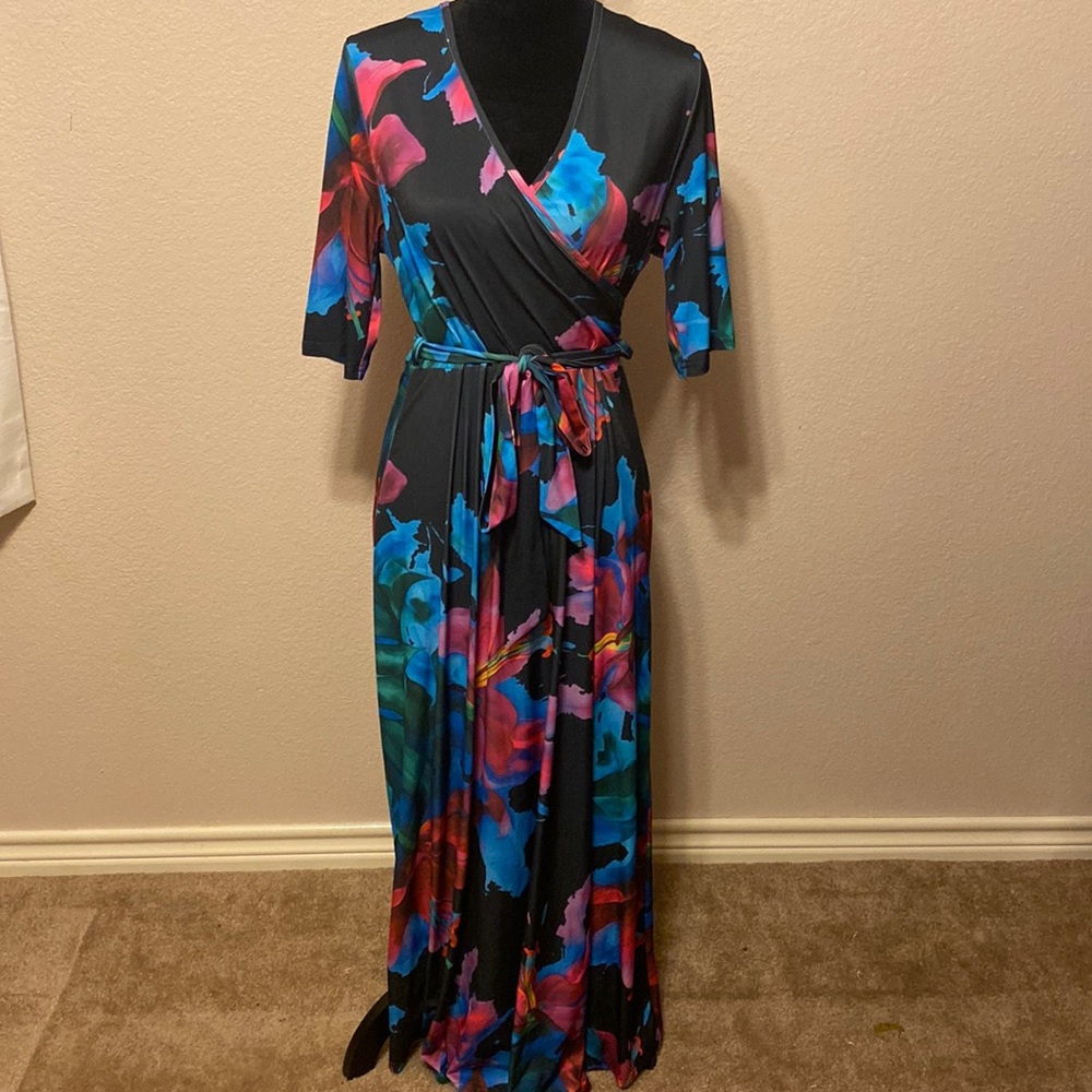 Long Floral V Neck Dress